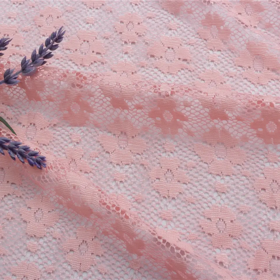 China Fabric for Blouse,Skirt,Dresses (Cardigan Open)  Lace Knit Fabric Polyester pink color buy from China wholesaler bulk order at wholesale price free worldwide shipping Alibaba