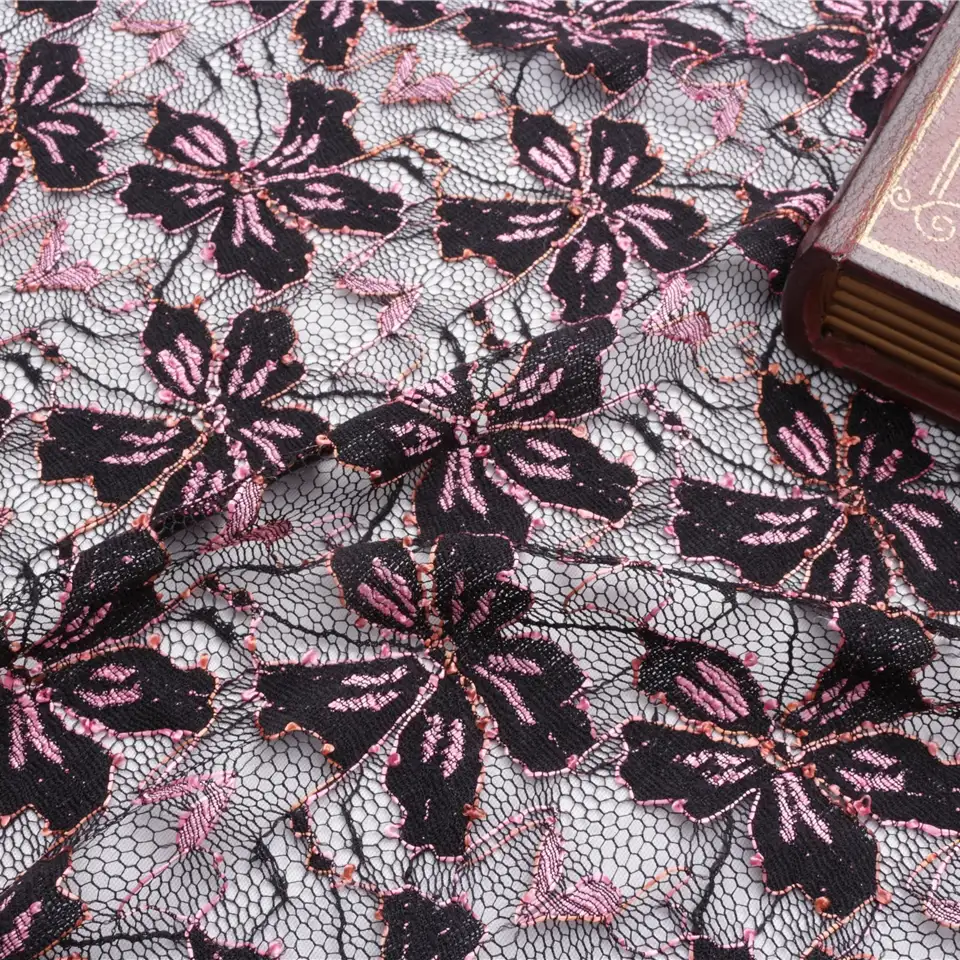 China Fabric for Blouse,Skirt Lace Knit Fabric Nylon Polyester Elastane black color buy from China wholesaler bulk order at wholesale price free worldwide shipping Alibaba