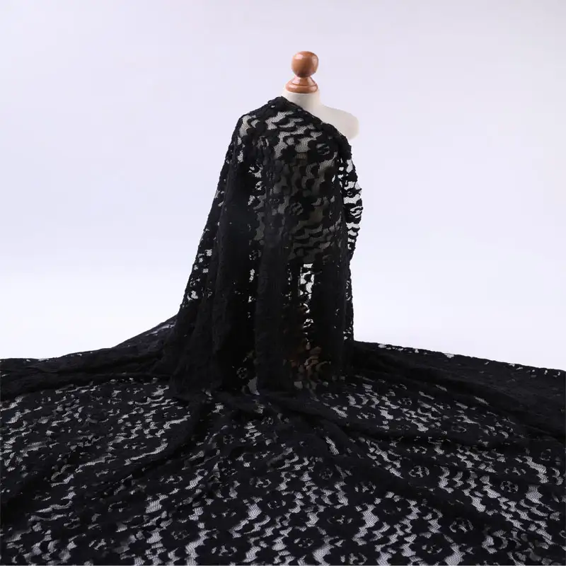 China Fabric for Shirt,Skirt,Skirt  Lace Knit Fabric Cotton Nylon Elastane black color buy from China wholesaler bulk order at wholesale price free worldwide shipping Alibaba