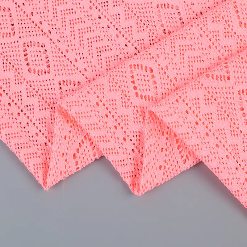 China Fabric for Shirt,Blouse,T-shirt ,Skirt  Lace Knit Fabric Polyester Spandex pink color buy from China wholesaler bulk order at wholesale price free worldwide shipping Alibaba