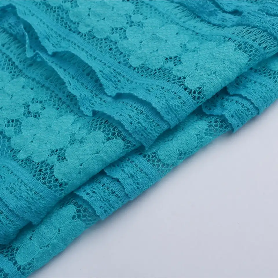 China Fabric for Shirt,Blouse,Skirt  Lace Knit Fabric Cotton Nylon Spandex blue color buy from China wholesaler bulk order at wholesale price free worldwide shipping Alibaba