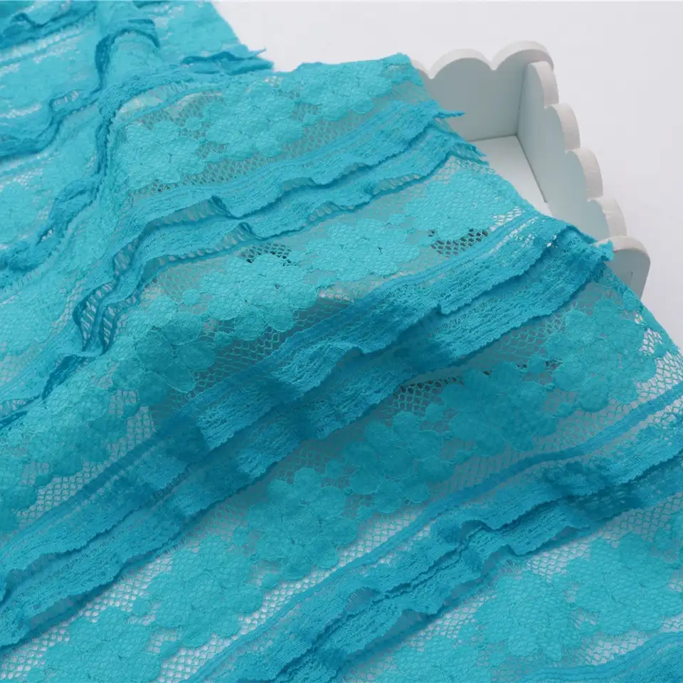 China Fabric for Shirt,Blouse,Skirt  Lace Knit Fabric Cotton Nylon Spandex blue color buy from China wholesaler bulk order at wholesale price free worldwide shipping Alibaba