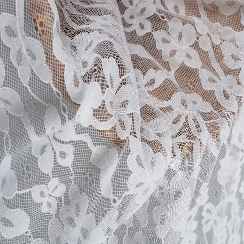 China Fabric for Blouse,T-shirt ,Skirt  Lace Knit Fabric Cotton Nylon Rayon white color buy from China wholesaler bulk order at wholesale price free worldwide shipping Alibaba