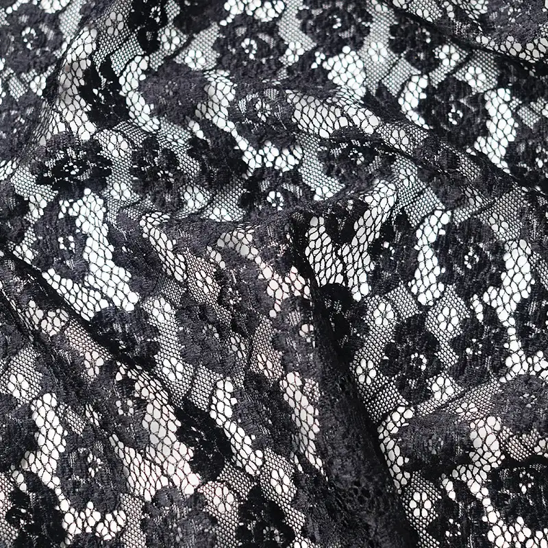 China Fabric for T-Shirt,Blouse,Dresses (Cardigan Button) ,Skirt  Lace Knit Fabric Nylon Spandex black color buy from China wholesaler bulk order at wholesale price free worldwide shipping Alibaba