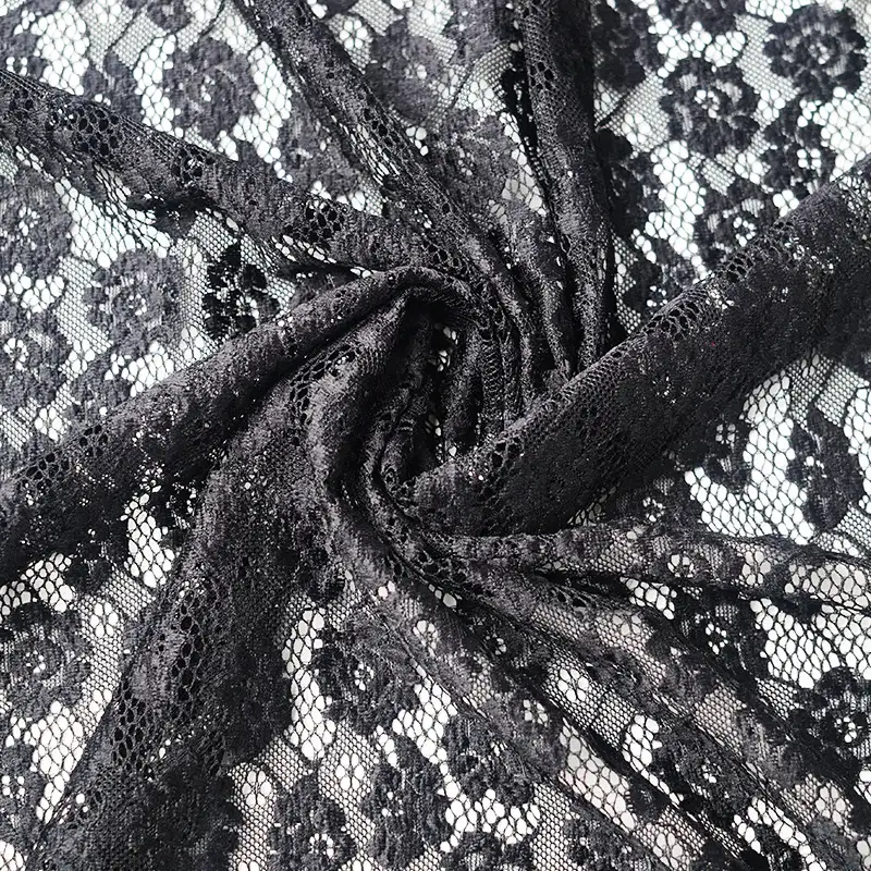 China Fabric for T-Shirt,Blouse,Dresses (Cardigan Button) ,Skirt  Lace Knit Fabric Nylon Spandex black color buy from China wholesaler bulk order at wholesale price free worldwide shipping Alibaba