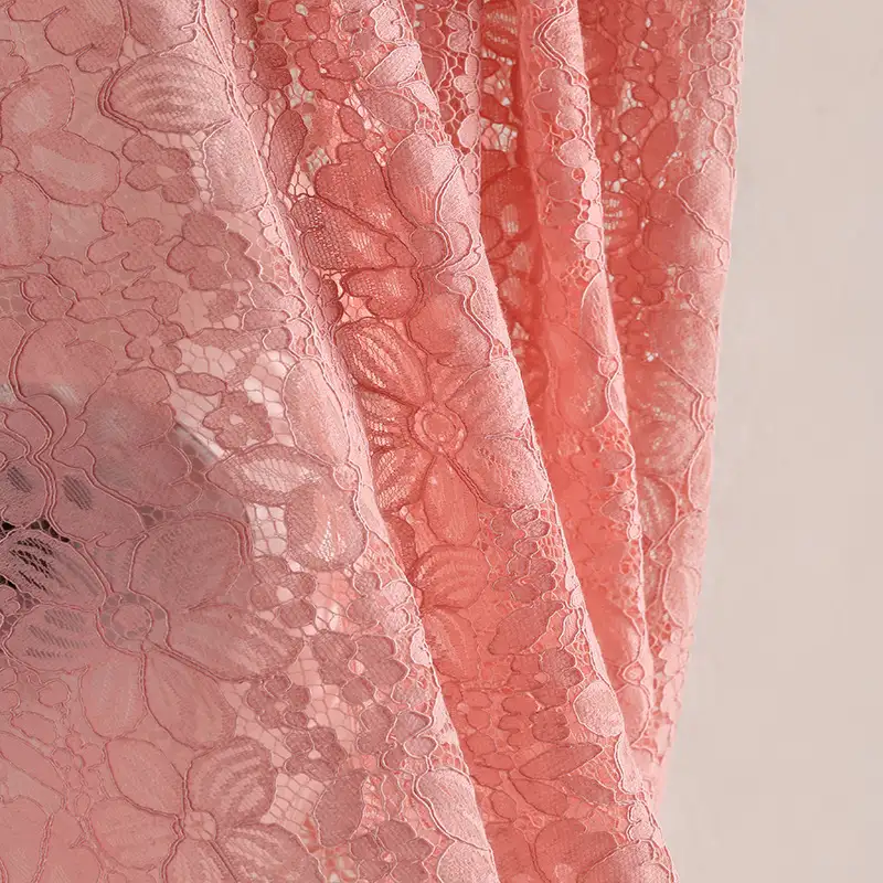 China Fabric for Blouse,Skirt,Shirt Half Sleeve Button ,Dresses (Cardigan Button)  Lace Knit Fabric Cotton Nylon Rayon pink color buy from China wholesaler bulk order at wholesale price free worldwide shipping Alibaba