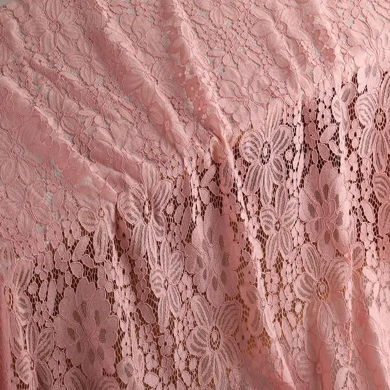 China Fabric for Blouse,Skirt,Shirt Half Sleeve Button ,Dresses (Cardigan Button)  Lace Knit Fabric Cotton Nylon Rayon pink color buy from China wholesaler bulk order at wholesale price free worldwide shipping Alibaba