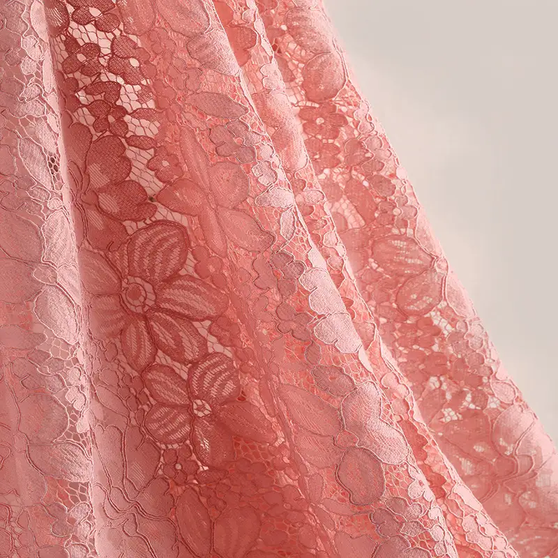 China Fabric for Blouse,Skirt,Shirt Half Sleeve Button ,Dresses (Cardigan Button)  Lace Knit Fabric Cotton Nylon Rayon pink color buy from China wholesaler bulk order at wholesale price free worldwide shipping Alibaba