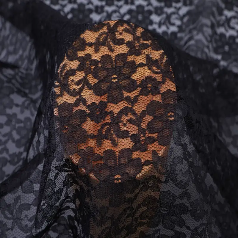 China Fabric for Blouse,Skirt,Shirt Long Sleeve Button ,Dresses (Cardigan Button) ,Skirt  Lace Knit Fabric Nylon black color buy from China wholesaler bulk order at wholesale price free worldwide shipping Alibaba