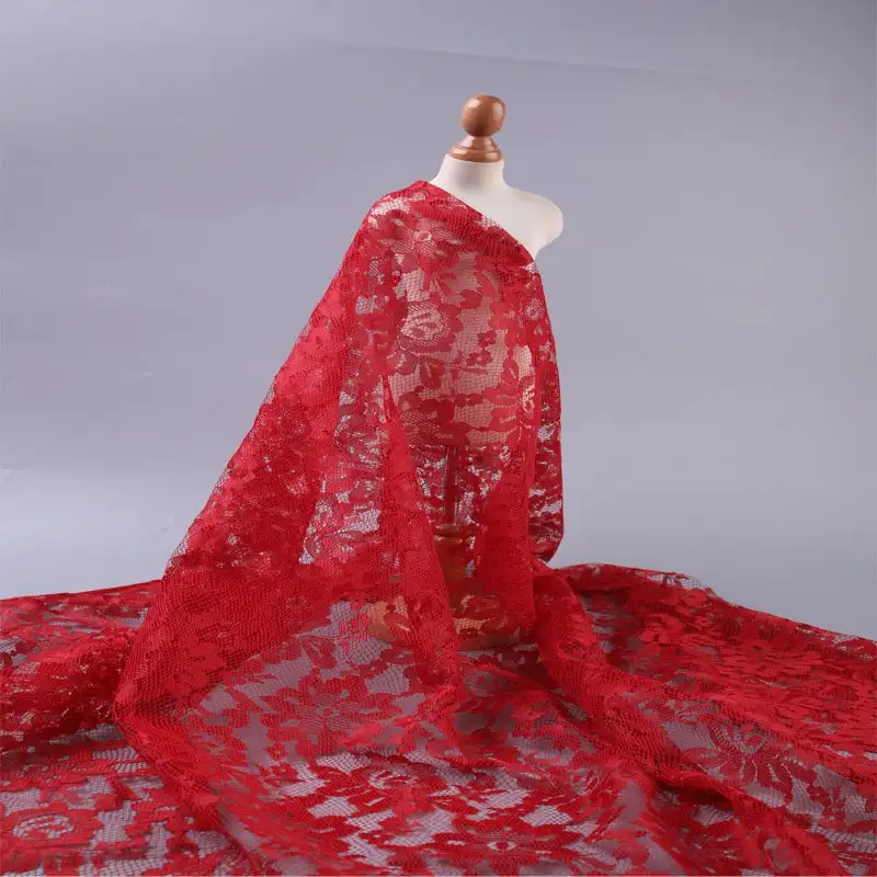 China Fabric for Blouse,Skirt,Shirt Half Sleeve Button ,Skirt  Lace Knit Fabric Polyester red color buy from China wholesaler bulk order at wholesale price free worldwide shipping Alibaba