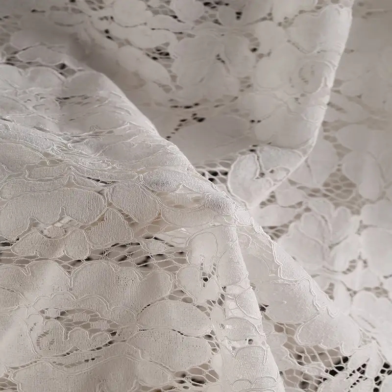 China Fabric for Blouse,Skirt,Shirt Long Sleeve Button ,Dresses (Cardigan Button) ,Skirt  Lace Knit Fabric Cotton Nylon Rayon white color buy from China wholesaler bulk order at wholesale price free worldwide shipping Alibaba