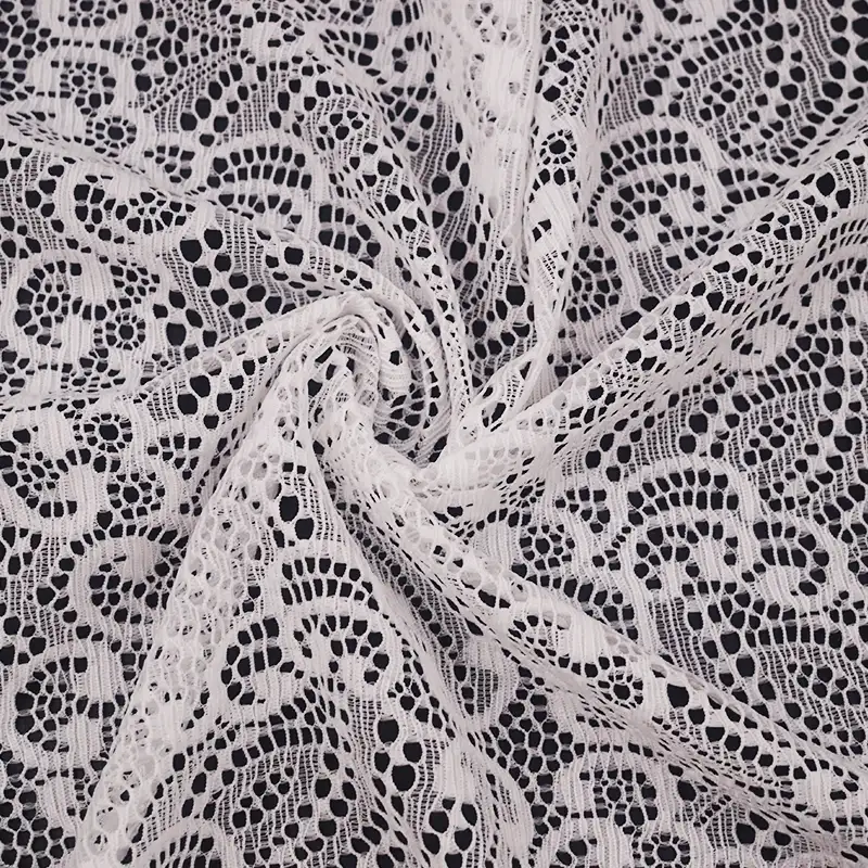 China Fabric for Blouse,Skirt,Shirt Long Sleeve Button ,Dresses (Cardigan Button) ,Skirt  Lace Knit Fabric Nylon Spandex white color buy from China wholesaler bulk order at wholesale price free worldwide shipping Alibaba