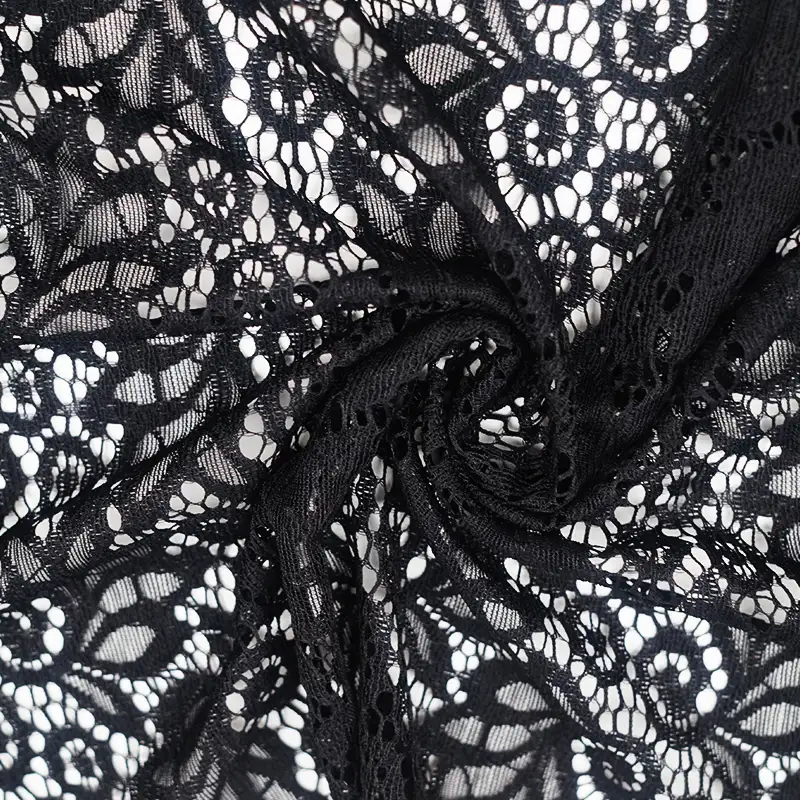 China Fabric for Blouse,Shirt Long Sleeve Button ,Dresses (Cardigan Button) ,Skirt  Lace Knit Fabric Nylon Spandex black color buy from China wholesaler bulk order at wholesale price free worldwide shipping Alibaba