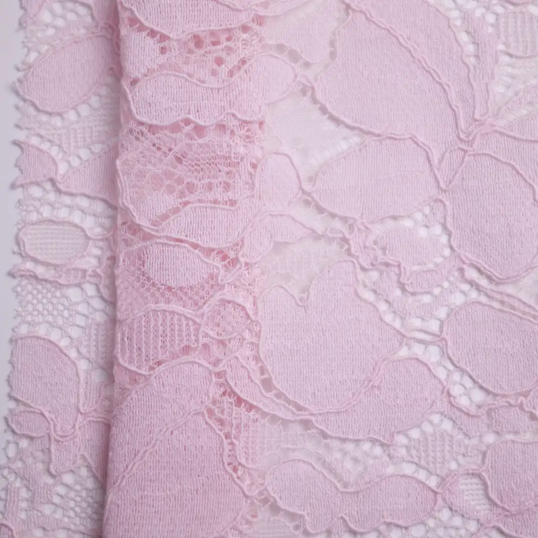 China Fabric for Blouse,Shirt Half Sleeve Button ,Dresses (Cardigan Button) ,Skirt  Lace Knit Fabric Cotton Nylon Rayon pink color buy from China wholesaler bulk order at wholesale price free worldwide shipping Alibaba