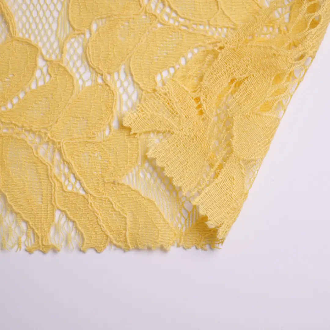 China Fabric for Blouse,Skirt,Shirt Long Sleeve Button ,Dresses (Pullover) ,Skirt  Lace Knit Fabric Cotton Nylon yellow color buy from China wholesaler bulk order at wholesale price free worldwide shipping Alibaba