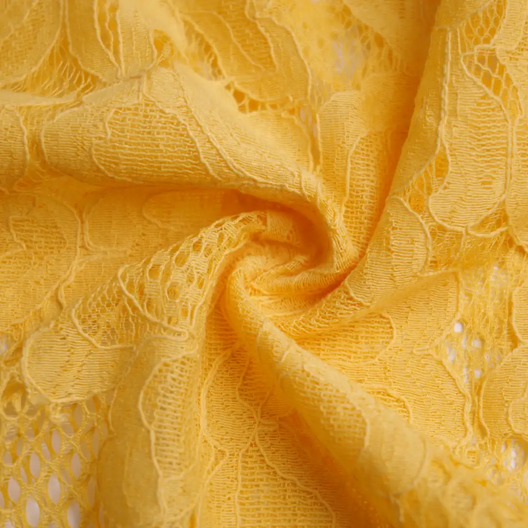 China Fabric for Blouse,Skirt,Shirt Long Sleeve Button ,Dresses (Pullover) ,Skirt  Lace Knit Fabric Cotton Nylon yellow color buy from China wholesaler bulk order at wholesale price free worldwide shipping Alibaba