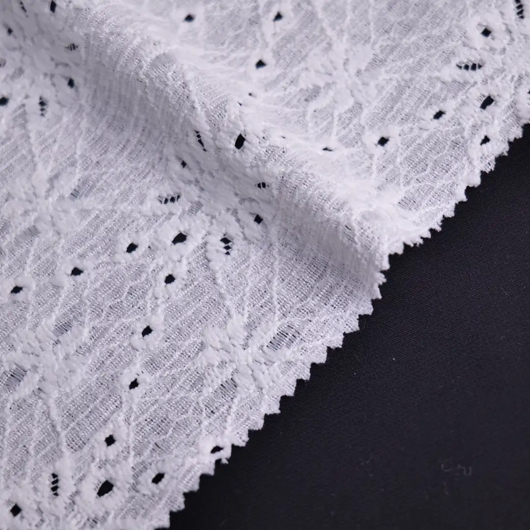 China Fabric for Blouse,Skirt,Shirt Long Sleeve Button ,Skirt  Lace Knit Fabric Polyester Spandex white color buy from China wholesaler bulk order at wholesale price free worldwide shipping Alibaba