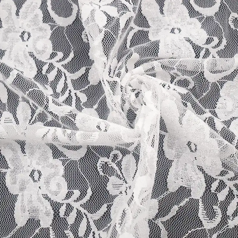 China Fabric for Blouse,Skirt,Shirt Long Sleeve Button ,Dresses (Cardigan Button) ,Skirt  Lace Knit Fabric Nylon Spandex white color buy from China wholesaler bulk order at wholesale price free worldwide shipping Alibaba