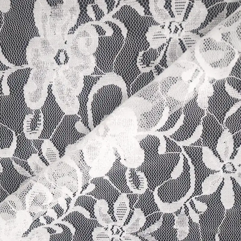 China Fabric for Blouse,Skirt,Shirt Long Sleeve Button ,Dresses (Cardigan Button) ,Skirt  Lace Knit Fabric Nylon Spandex white color buy from China wholesaler bulk order at wholesale price free worldwide shipping Alibaba