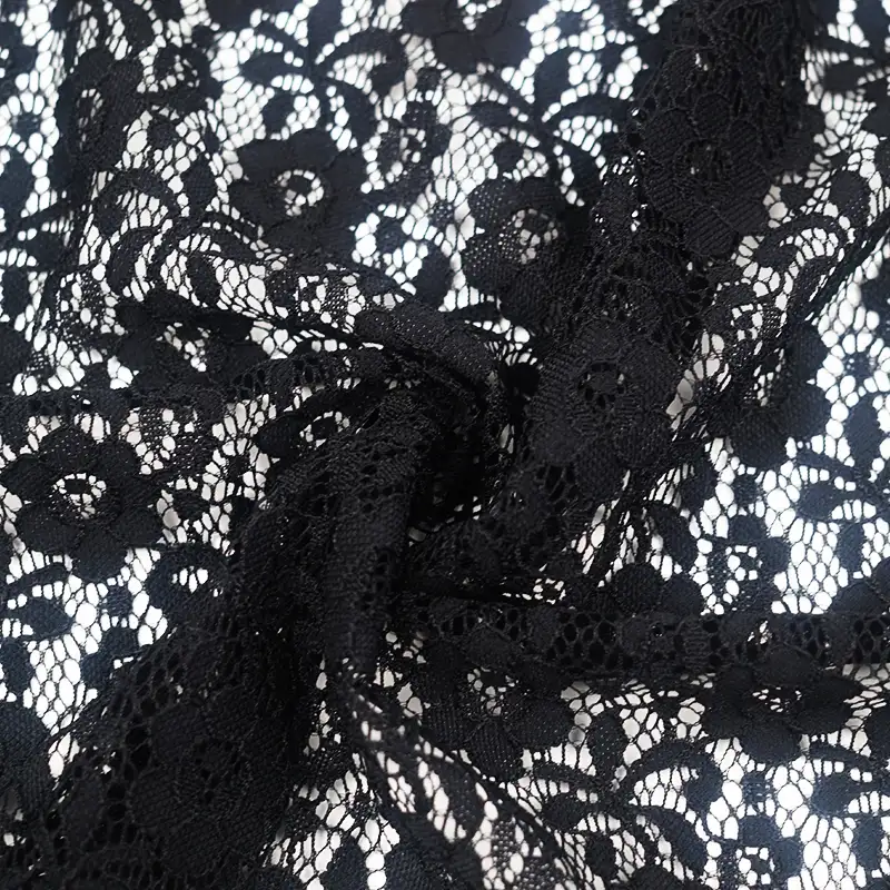 China Fabric for Blouse,Skirt,Shirt Long Sleeve Zipper ,Skirt  Lace Knit Fabric Nylon Spandex black color buy from China wholesaler bulk order at wholesale price free worldwide shipping Alibaba