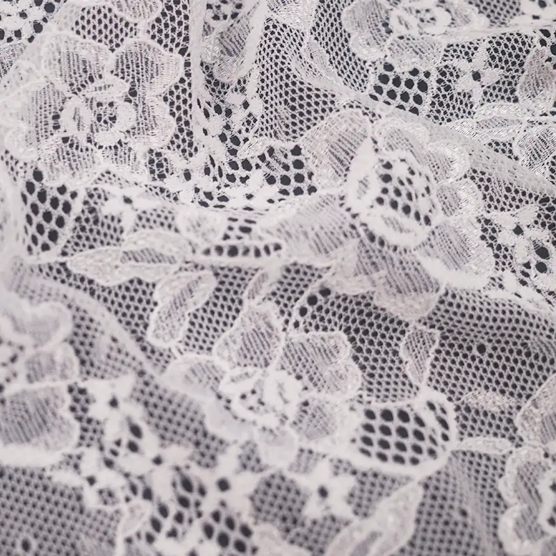 China Fabric for Blouse,Skirt,Shirt Long Sleeve Button ,Dresses (Cardigan Button)  Lace Knit Fabric Nylon Spandex white color buy from China wholesaler bulk order at wholesale price free worldwide shipping Alibaba