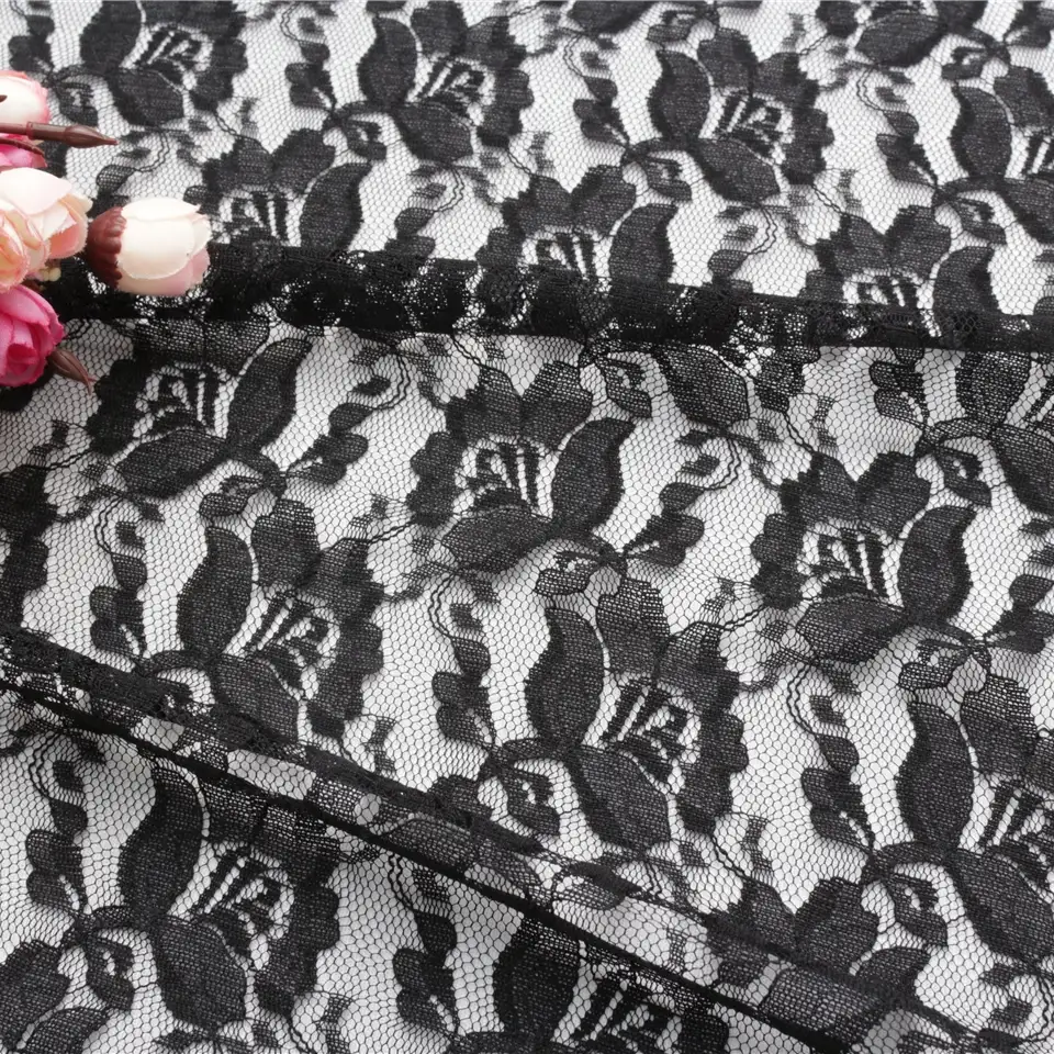 China Fabric for Blouse,Skirt,Shirt Long Sleeve Button ,Dresses (Pullover) ,Skirt  Lace Knit Fabric Polyester black color buy from China wholesaler bulk order at wholesale price free worldwide shipping Alibaba