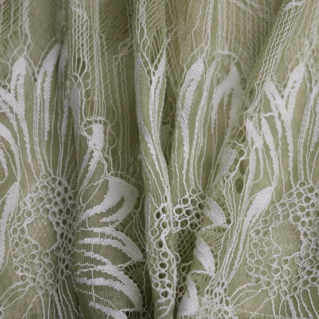 China Fabric for Blouse,Skirt,Shirt Long Sleeve Button ,Skirt  Lace Knit Fabric Cotton Nylon green color buy from China wholesaler bulk order at wholesale price free worldwide shipping Alibaba