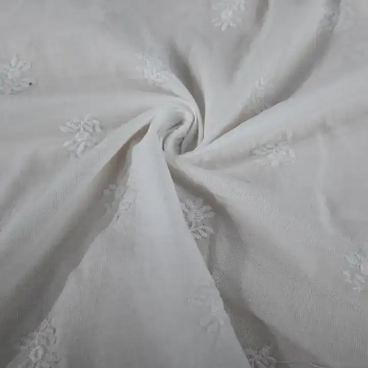 India Fabric for Shirt,Blouse,Crop Top Schiffli Synthetic Woven Fabric Cotton White color buy from India wholesaler bulk order at wholesale price free worldwide shipping Alibaba