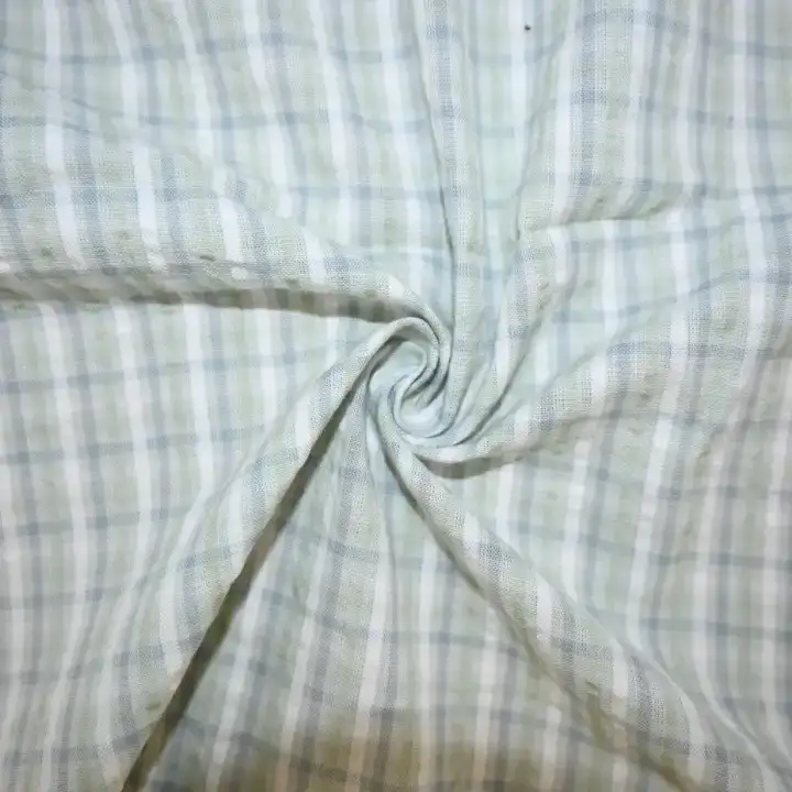 India Fabric for Shorts Yarn Dyed Check Natural Woven Fabric Cotton Green White Check color buy from India wholesaler bulk order at wholesale price free worldwide shipping Alibaba