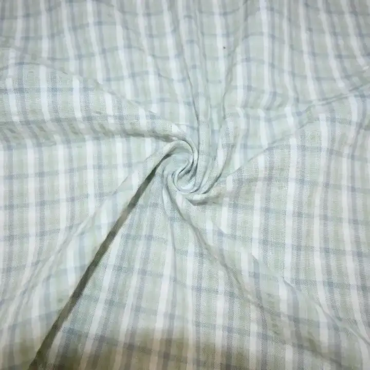 India Fabric for Shorts Yarn Dyed Check Natural Woven Fabric Cotton Green White Check color buy from India wholesaler bulk order at wholesale price free worldwide shipping Alibaba