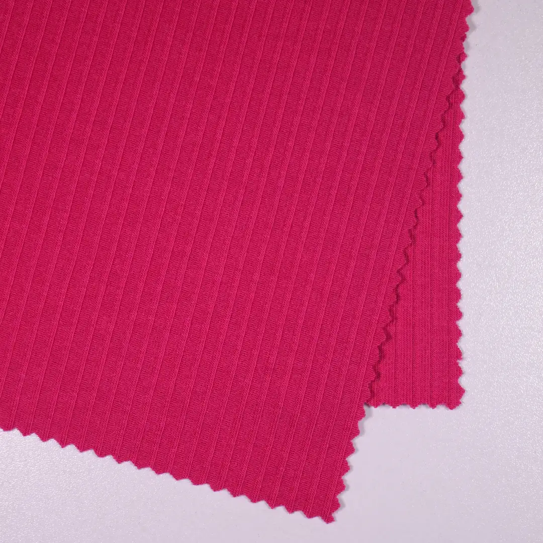 China Fabric for Full-Zipper Cardigan ,Half-Zipper Cardigan ,Loungewear Rib Knit Fabric Recycled Polyester Viscose Spandex rose-red color buy from China wholesaler bulk order at wholesale price free worldwide shipping Alibaba