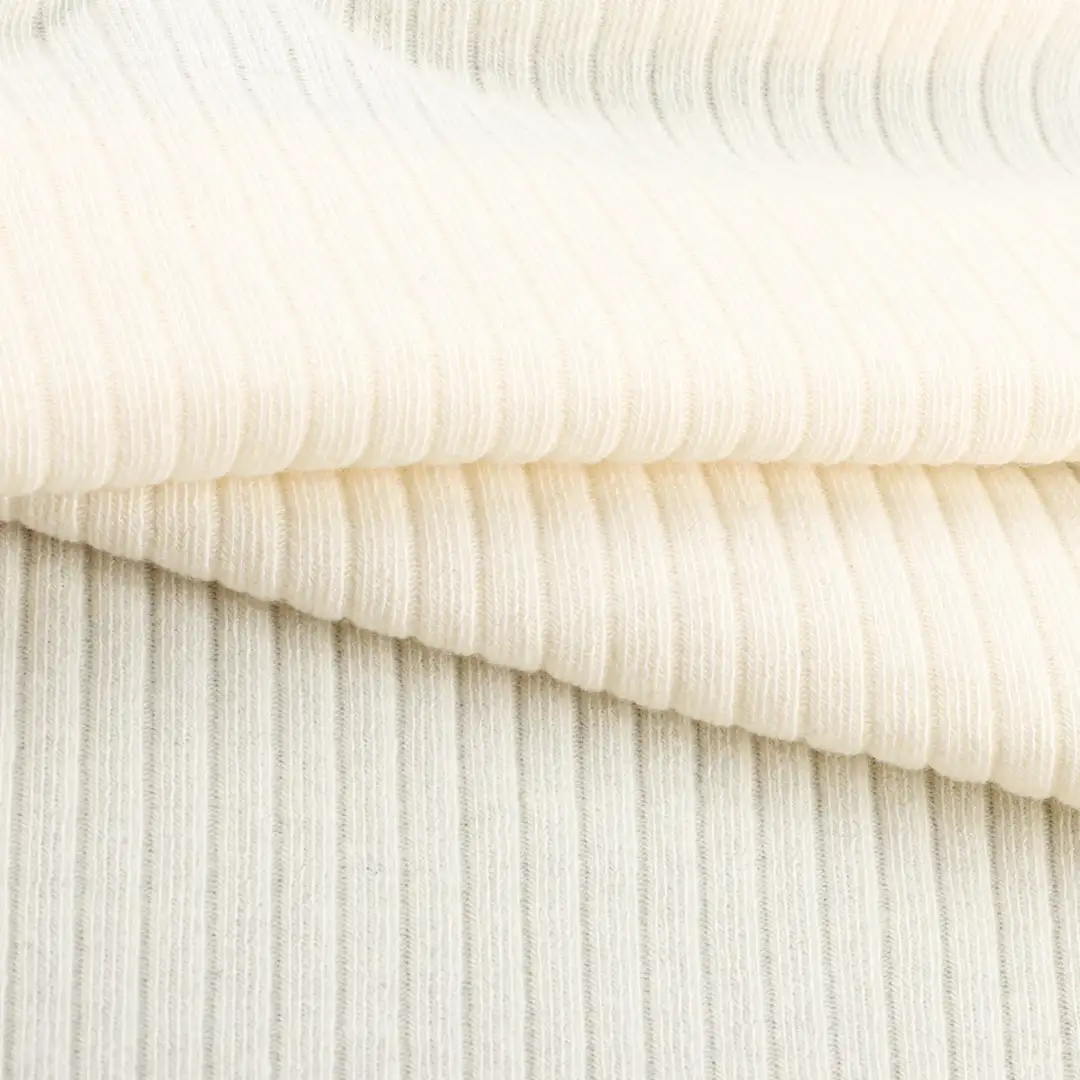China Fabric for Crop Top,T-shirt ,Polo T-shirt  Rib Knit Fabric Acrylic Wool Spandex cream-coloured color buy from China wholesaler bulk order at wholesale price free worldwide shipping Alibaba