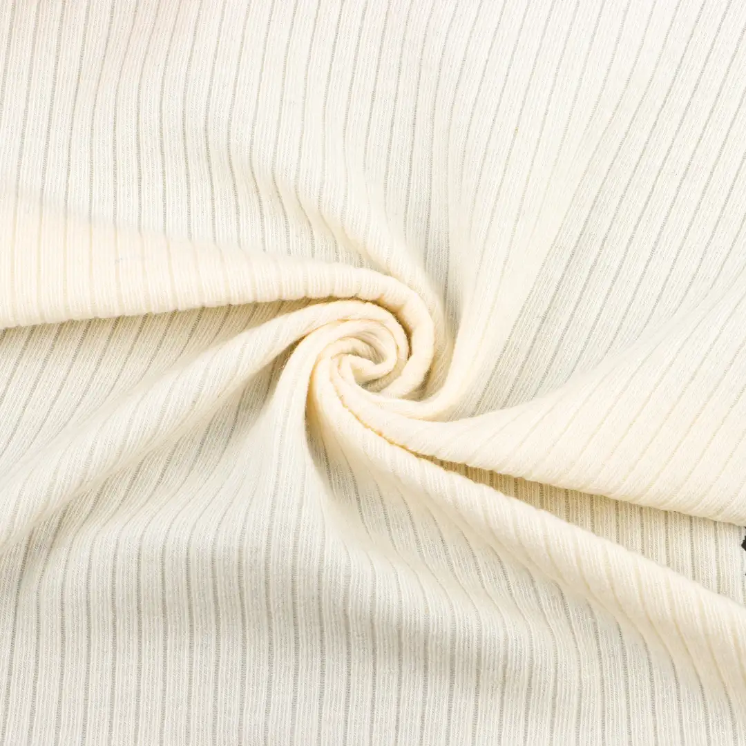 China Fabric for Crop Top,T-shirt ,Polo T-shirt  Rib Knit Fabric Acrylic Wool Spandex cream-coloured color buy from China wholesaler bulk order at wholesale price free worldwide shipping Alibaba