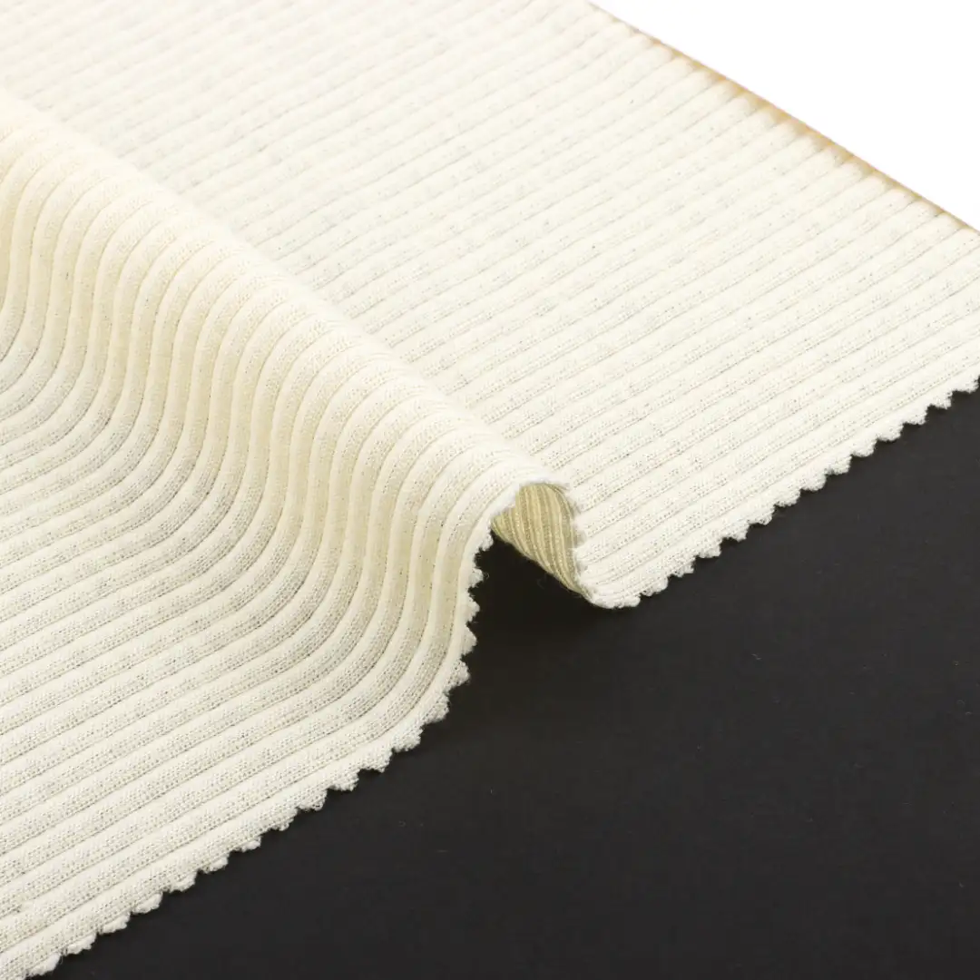 China Fabric for T-Shirt,Polo Shirt,Crop Top Rib Knit Fabric Wool cream-coloured color buy from China wholesaler bulk order at wholesale price free worldwide shipping Alibaba