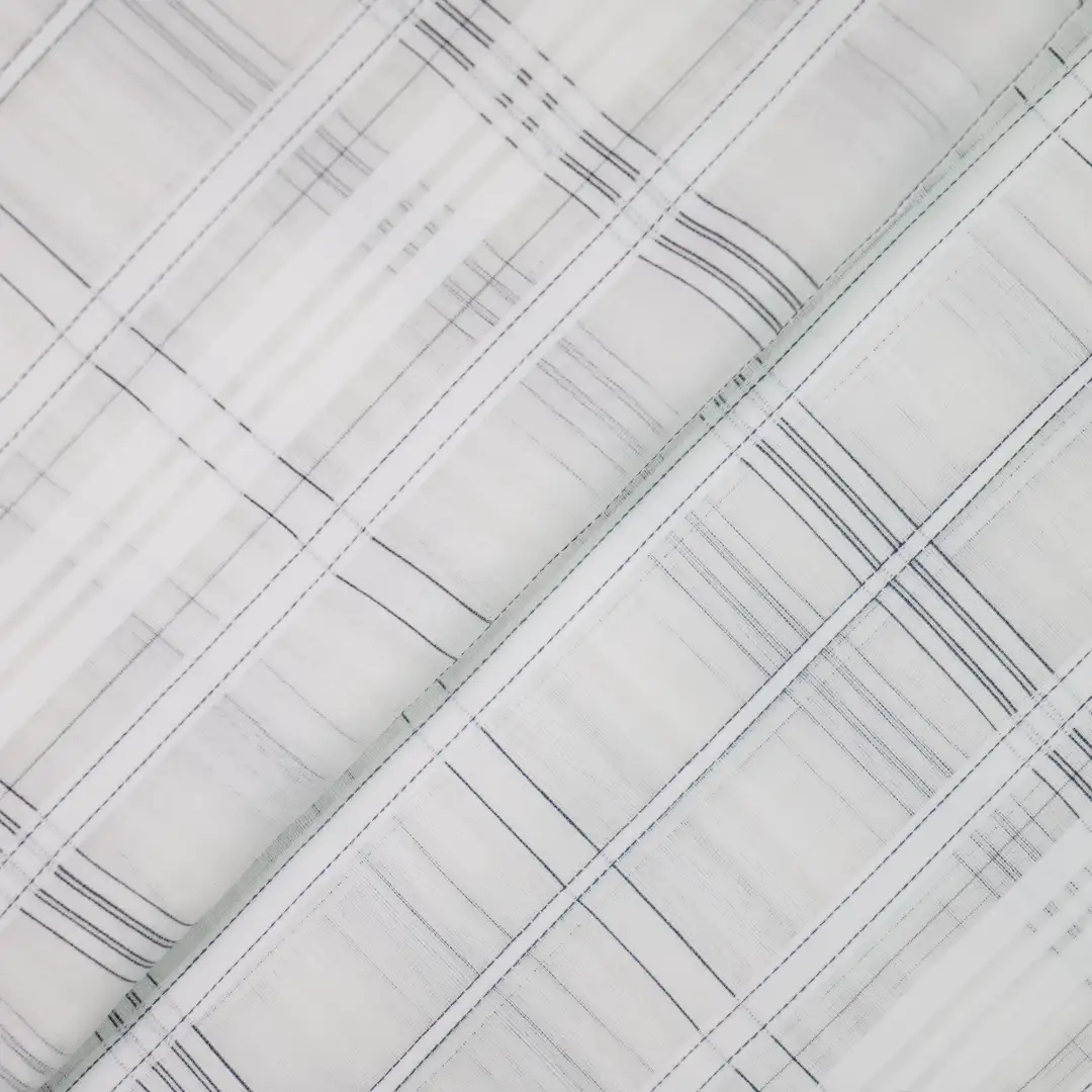 China Fabric for Shirt,Pants,Blouse,Crop Top Yarn Dyed Stripe Woven Blended Fabric Silk Cotton White color buy from China wholesaler bulk order at wholesale price free worldwide shipping Alibaba