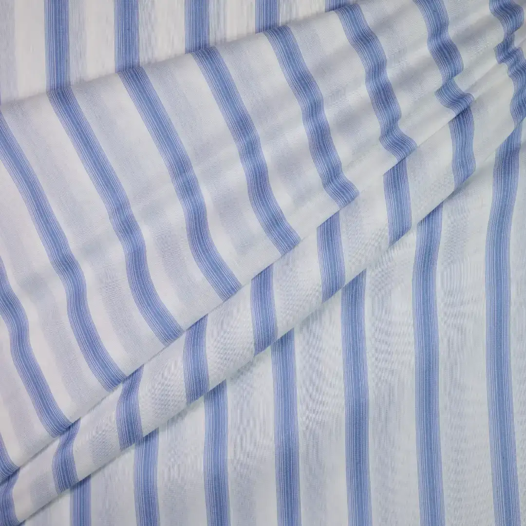 China Fabric for Shirt,Blouse,Crop Top Yarn Dyed Stripe Woven Blended Fabric Cotton Silk Blue color buy from China wholesaler bulk order at wholesale price free worldwide shipping Alibaba