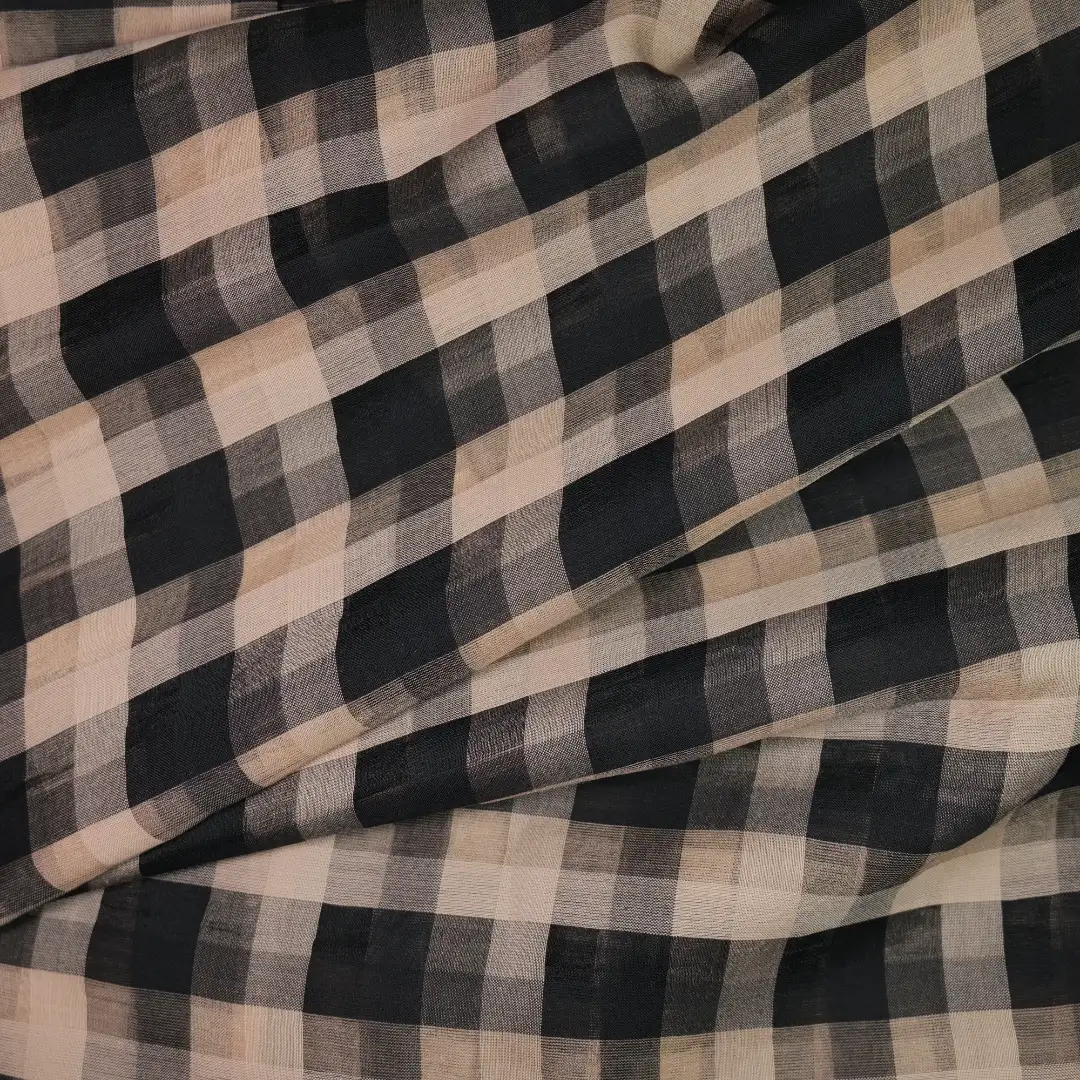 China Fabric for Shirt,Blouse,Crop Top,Shirt Long Sleeve Zipper  Yarn Dyed Check Woven Blended Fabric Cotton Silk Black color buy from China wholesaler bulk order at wholesale price free worldwide shipping Alibaba