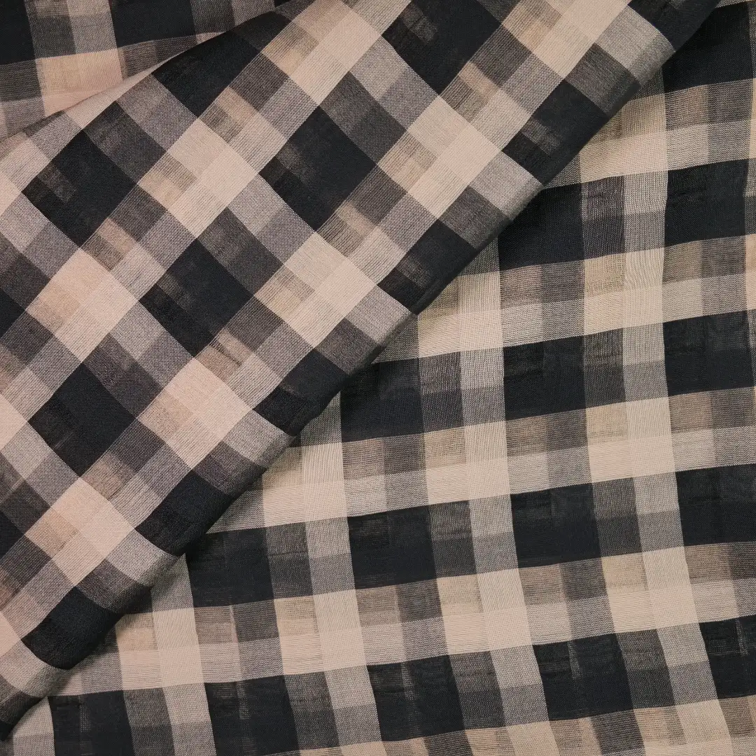 China Fabric for Shirt,Blouse,Crop Top,Shirt Long Sleeve Zipper  Yarn Dyed Check Woven Blended Fabric Cotton Silk Black color buy from China wholesaler bulk order at wholesale price free worldwide shipping Alibaba