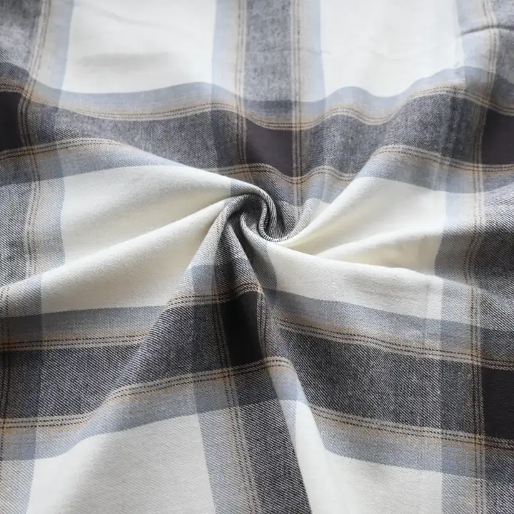 India Fabric for Shirt Flannel Synthetic Woven Fabric COTTON Off white Brown Check color buy from India wholesaler bulk order at wholesale price free worldwide shipping Alibaba