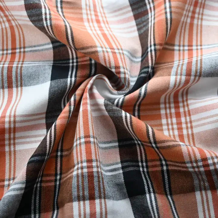 India Fabric for Shirt Yarn Dyed Check Synthetic Woven Fabric COTTON Orange Check color buy from India wholesaler bulk order at wholesale price free worldwide shipping Alibaba