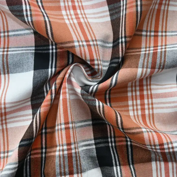 India Fabric for Shirt Yarn Dyed Check Synthetic Woven Fabric COTTON Orange Check color buy from India wholesaler bulk order at wholesale price free worldwide shipping Alibaba