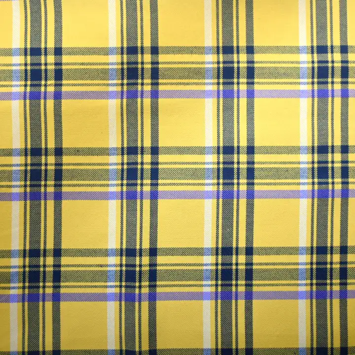 India Fabric for Shirt Yarn Dyed Check Synthetic Woven Fabric POLYESTER COTTON Yellow Check color buy from India wholesaler bulk order at wholesale price free worldwide shipping Alibaba
