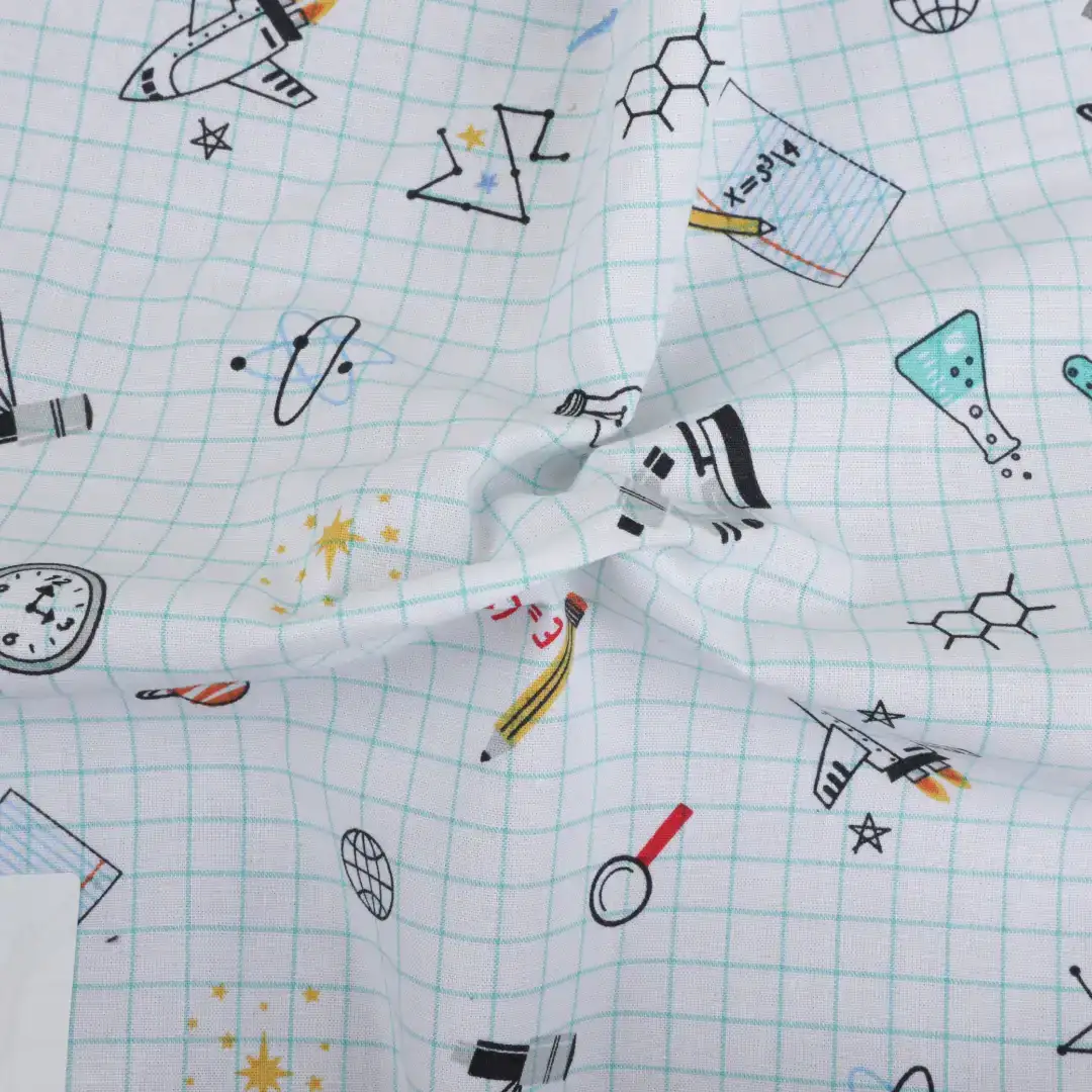 Bangladesh Fabric for Shirt,Cropped V-Neck Shirt Cotton Poplin Natural Woven Fabric BCI Cotton 11-757_School work Doodle_white color buy from Bangladesh wholesaler bulk order at wholesale price free worldwide shipping Alibaba