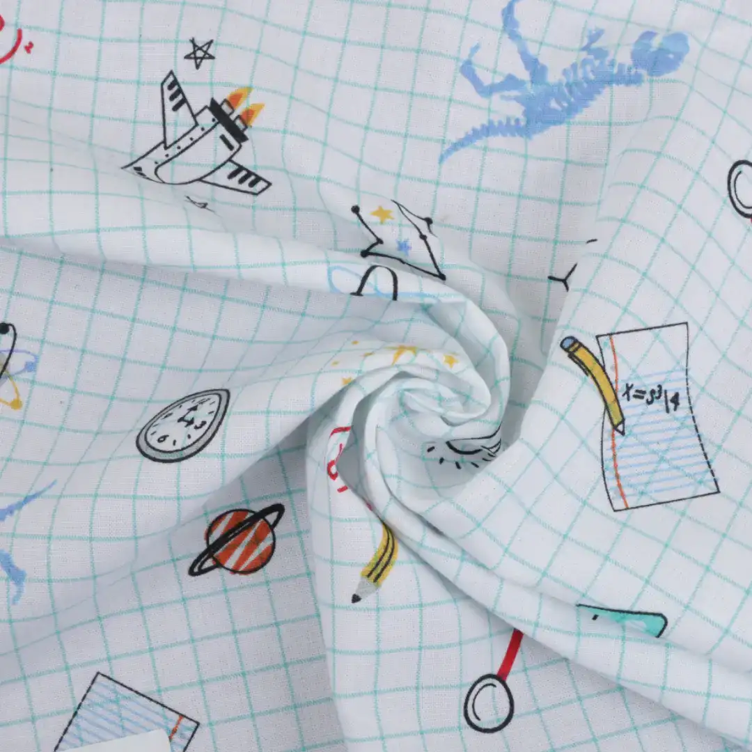 Bangladesh Fabric for Shirt,Cropped V-Neck Shirt Cotton Poplin Natural Woven Fabric BCI Cotton 11-757_School work Doodle_white color buy from Bangladesh wholesaler bulk order at wholesale price free worldwide shipping Alibaba