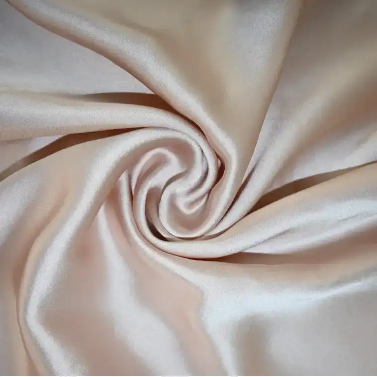 India Fabric for Blouse,Yoga Clothes Polyester Satin Synthetic Woven Fabric Polyester Peach color buy from India wholesaler bulk order at wholesale price free worldwide shipping Alibaba