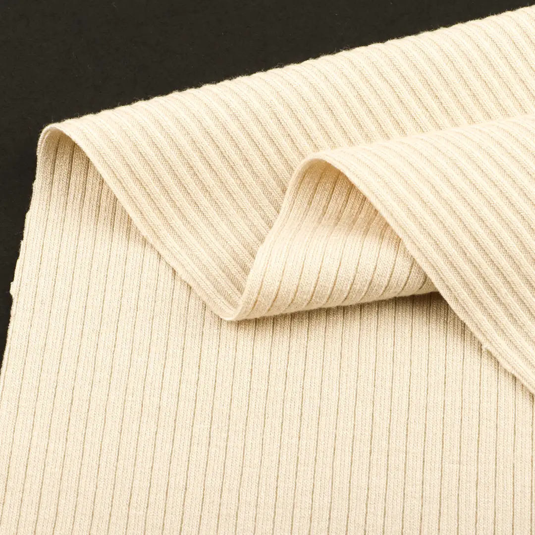 China Fabric for Men’s Vest (Sweater),Knitted Jacket (Sweater),T-shirt (Sweater),Hoodie  (Sweater),Dresses (Pullover) (Sweater) Rib Knit Fabric Rayon Spandex Beige color buy from China wholesaler bulk order at wholesale price free worldwide shipping Alibaba