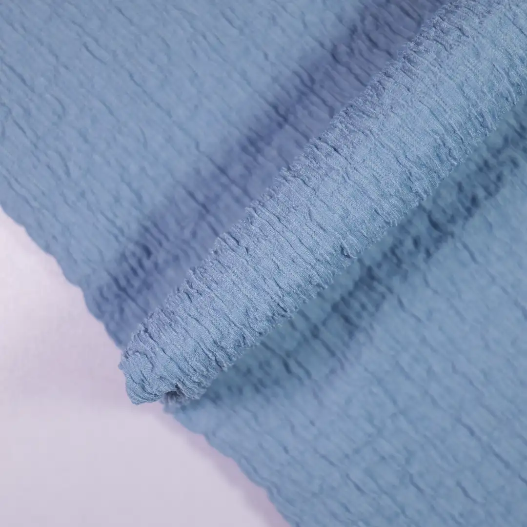 China Fabric for T-Shirt,Ruffle Shirt Dress,Strap Midi Dress,Tank Wrap Midi Dress Crepe Knit Fabric Polyester Elastane BLUE color buy from China wholesaler bulk order at wholesale price free worldwide shipping Alibaba