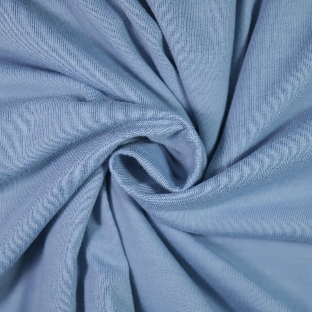 China Fabric for T-Shirt,Ruffle Shirt Dress,Strap Midi Dress,Puffball Strappy Dress Single Jersey Knit Fabric Polyester Elastane BLUE color buy from China wholesaler bulk order at wholesale price free worldwide shipping Alibaba