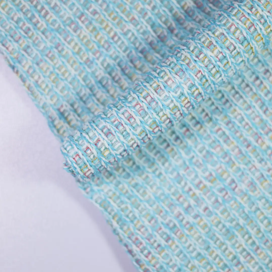 China Fabric for Open Cardigan (Sweater),Round Neck Pullover (Sweater),Crew Neck Pullover (Sweater),Crop Top Pullover (Sweater) Woolen Tweed Woolen Polyester Cyan color buy from China wholesaler bulk order at wholesale price free worldwide shipping Alibaba