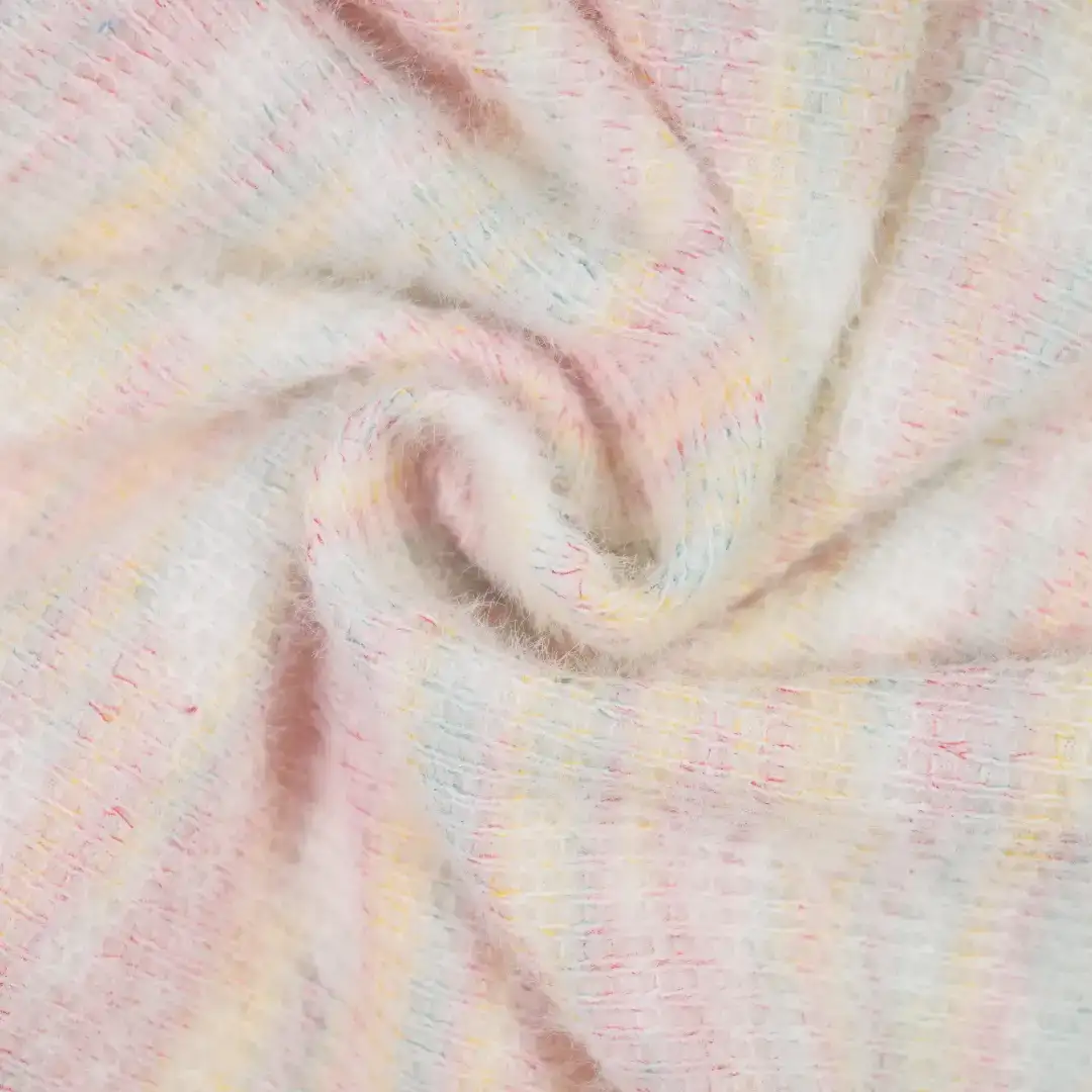 China Fabric for Open Cardigan (Sweater),Round Neck Pullover (Sweater),Crew Neck Pullover (Sweater),Crop Top Pullover (Sweater) Woolen Tweed Woolen Polyester Polyamide pink color buy from China wholesaler bulk order at wholesale price free worldwide shipping Alibaba